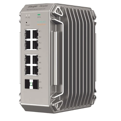 سويتش صناعي RG-NIS3100-8GT2SFP-HP من روجي مُدار من الطبقة الثانية L2 مع 8 منافذ PoE و2 منفذ SFP وميزانية طاقة 240 واط،
