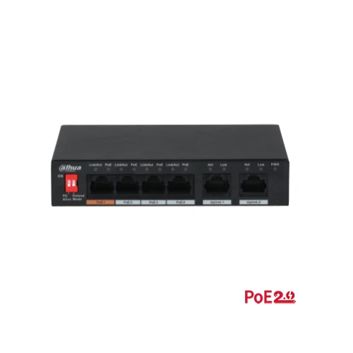 سويتش شبكات DH-PFS3006-4ET-60 من داهوا 6 منافذ (4 منافذ PoE) غير مُدار