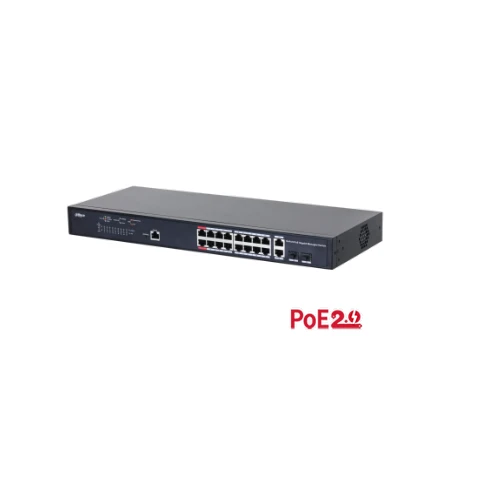 سويتش شبكات DH-PFS4218-16GT-230 من داهوا PoE ذكي 16 منفذ جيجابت + منفذين Uplink – قدرة 230 واط